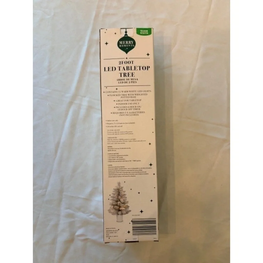 2 ft LED Tabletop Flocked Christmas Tree Warm White Lights Timer Holiday Decor